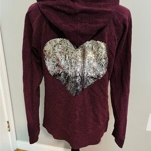 Sequin Heart Burgundy Hoodie